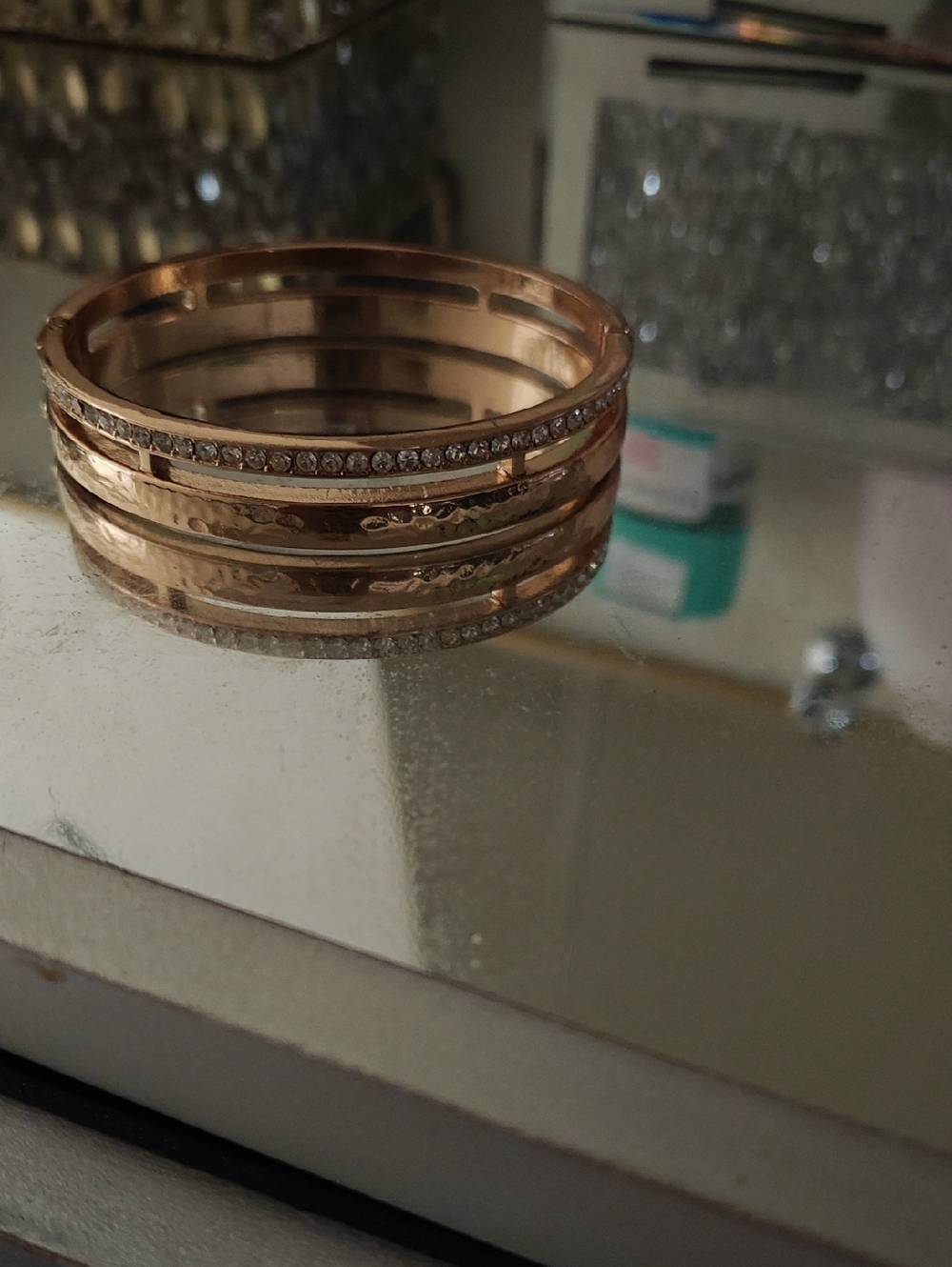 Rose Gold Multi-Row Crystal Accent Bangle Bracelet